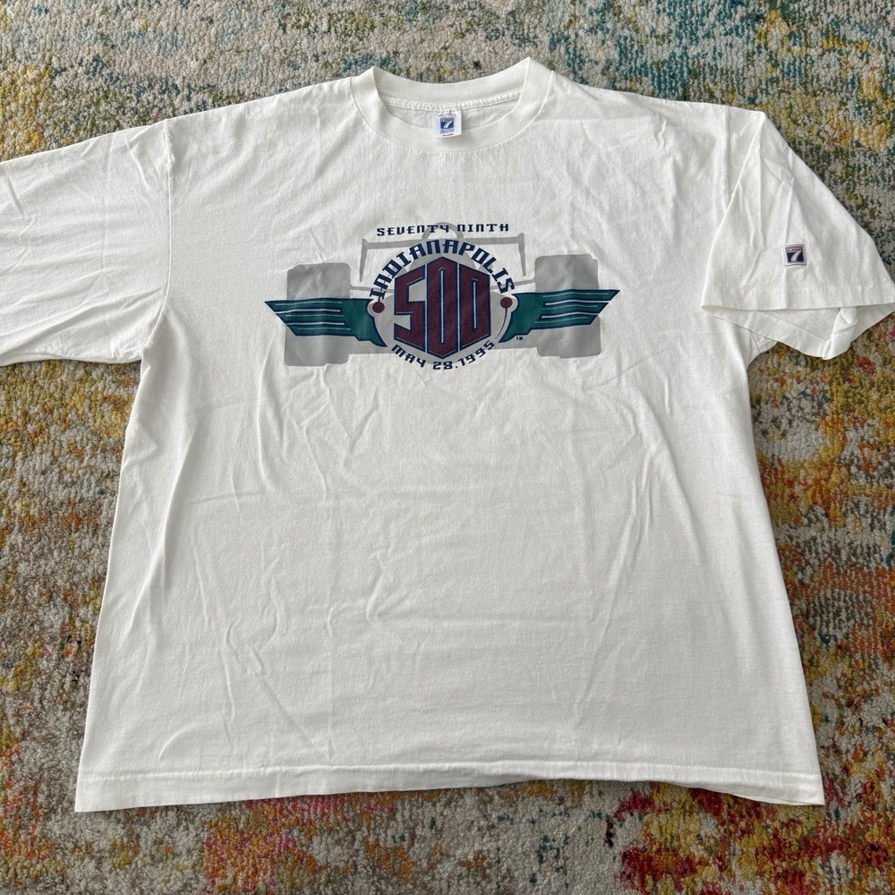 Indianapolis 500 Adult 2XL White T Shirt Logo 7 Pre Owned Vintage 1995